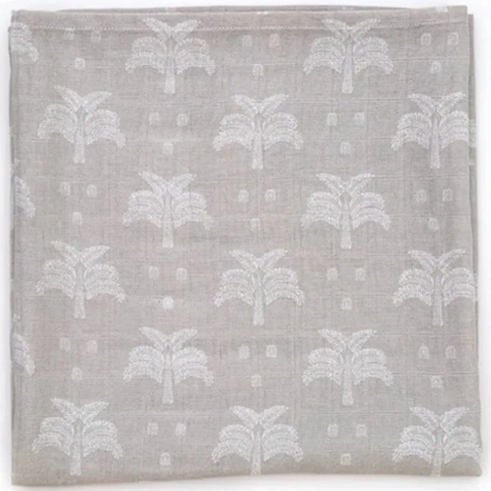 100% Organic Cotton Muslin Swaddle - Grey Palms & Pineapples