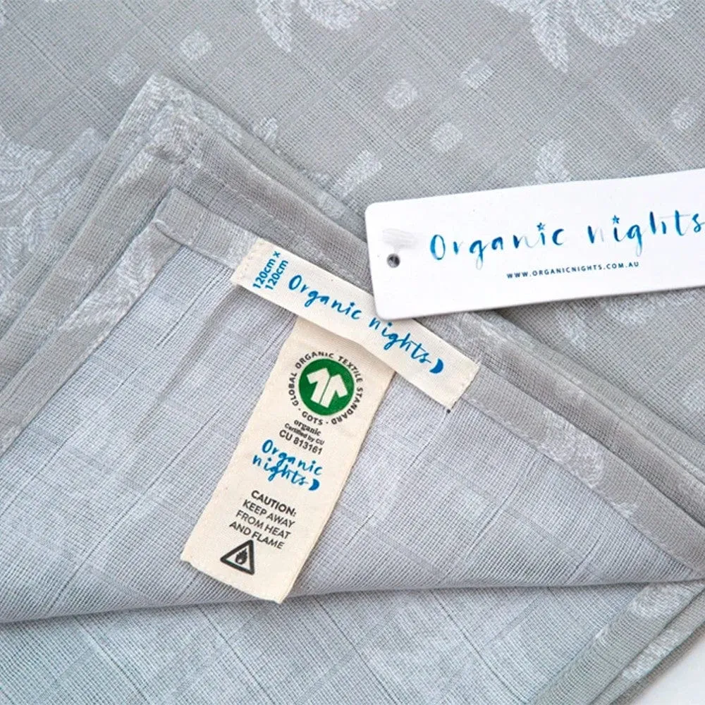 100% Organic Cotton Muslin Swaddle - Grey Palms & Pineapples