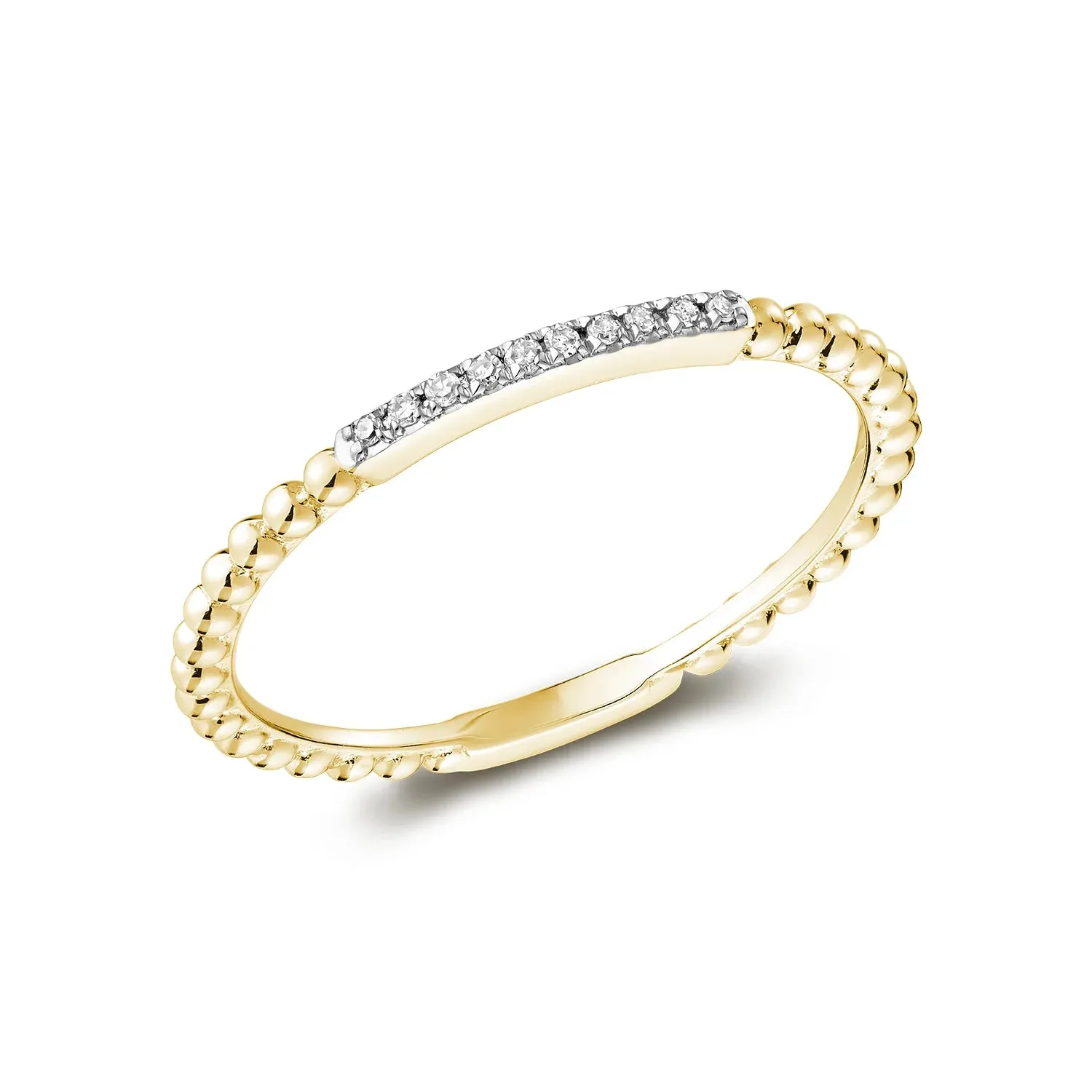 10k Gold Stackable Beaded Diamond Ring