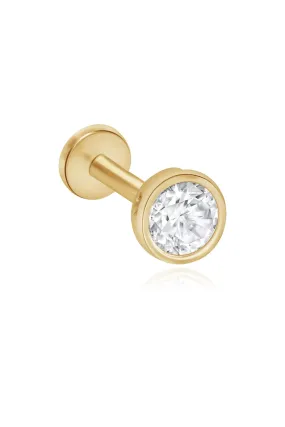 14K Gold Cz Bezel Tragus Cartilage Conch Helix Internally threaded Flat Back Labret Earring Stud