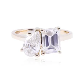 14K YELLOW GOLD EMERALD-CUT AND PEAR SHAPE TOI ET MOI DIAMOND ENGAGEMENT RING - 2.35CTW