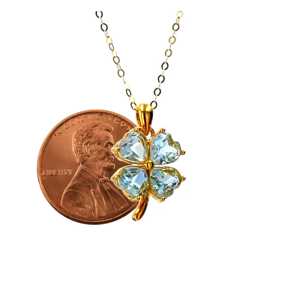 18k Yellow gold blue topaz clover necklace