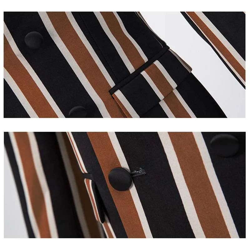 3-Piece Slim Fit Casual Stripe Brown Suit