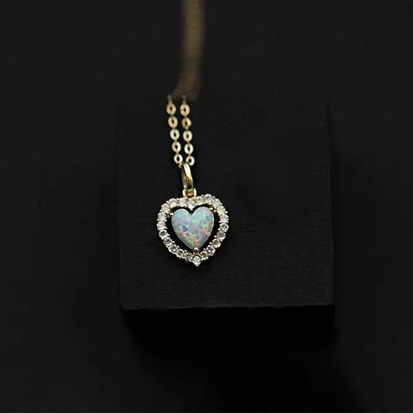 925 Sterling Silver Opal Zircon Heart Choker Necklace Charm Jewelry AZ252