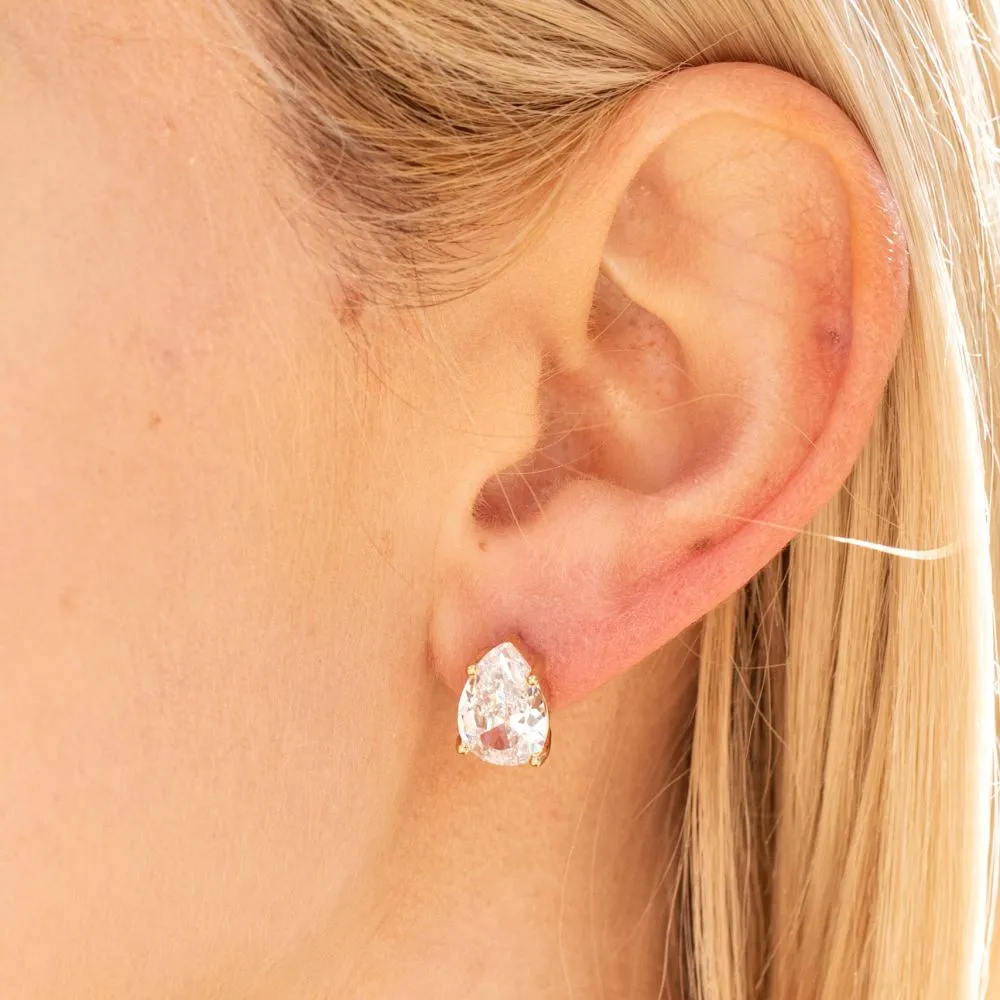 9mm Cubic Zirconia Teardrop Stud Earrings