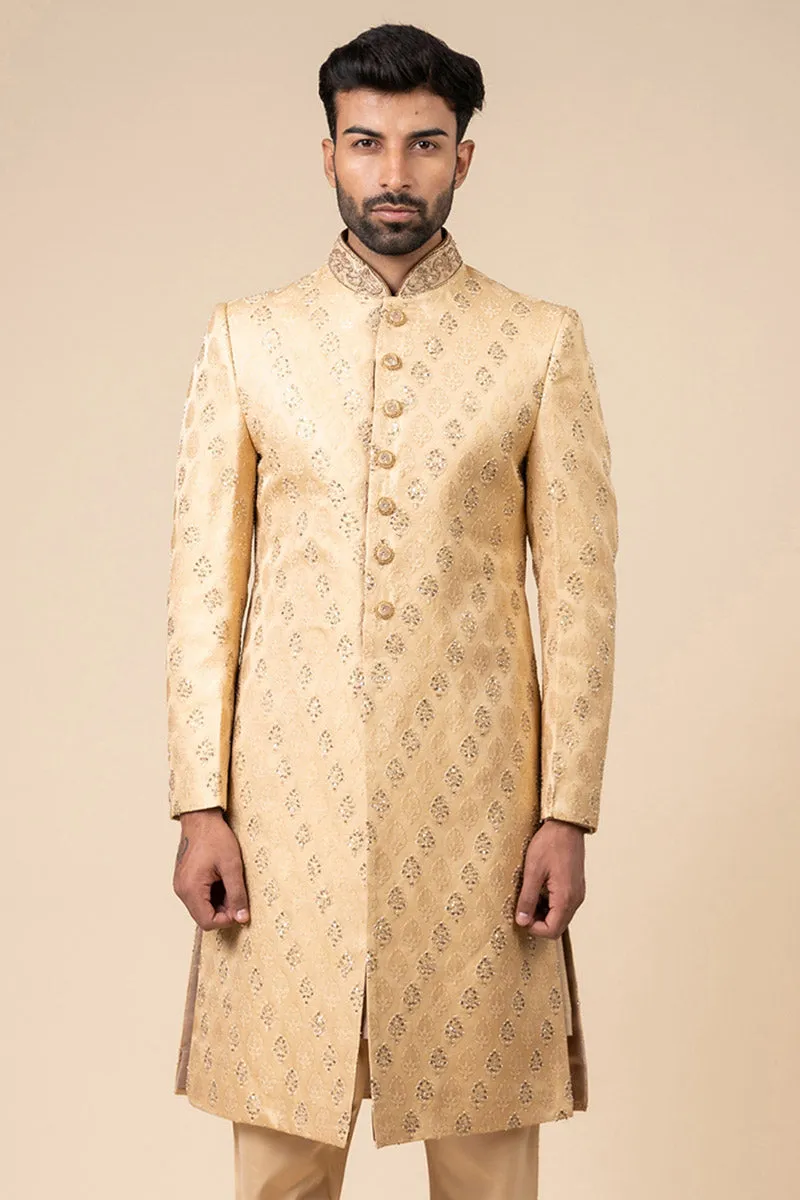 All Over Embroidered Sherwani In Brocade