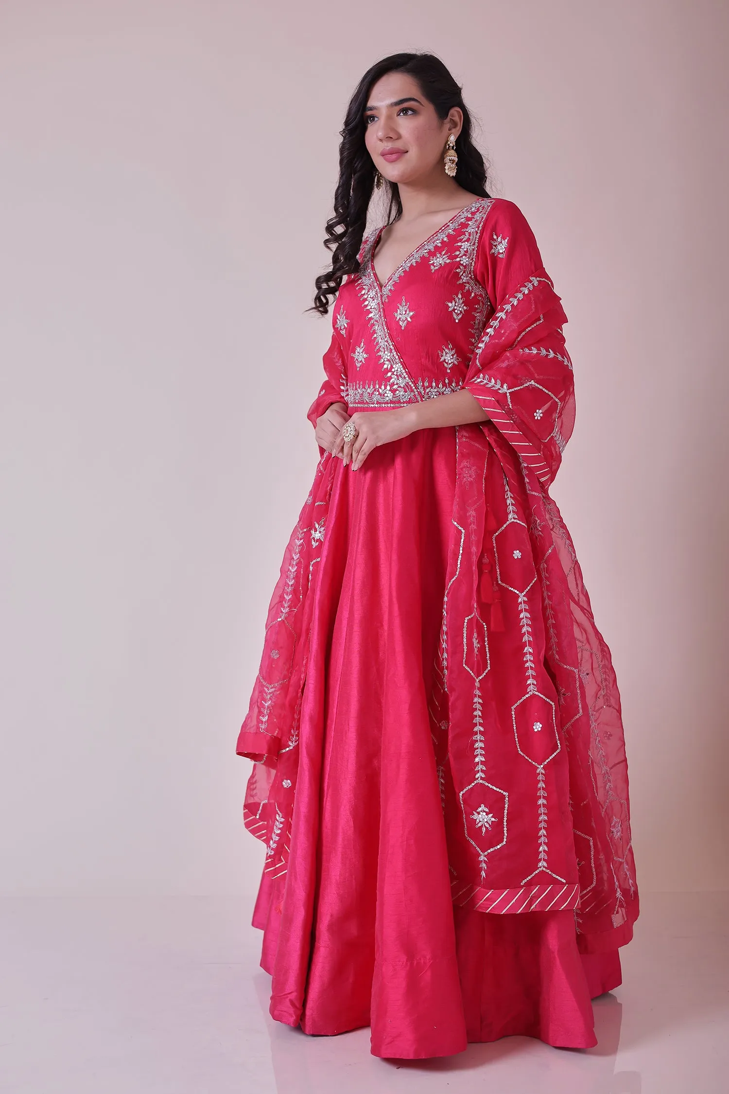 Anarkali Silk Suit with Embroidered Dupatta