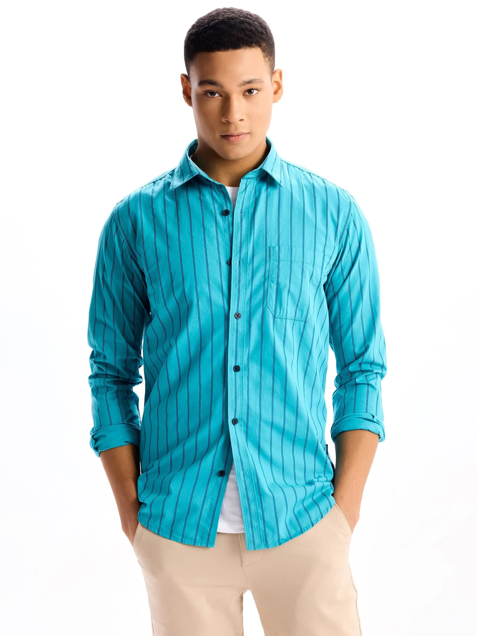 Aqua Blue Pure Cotton Casual Shirt