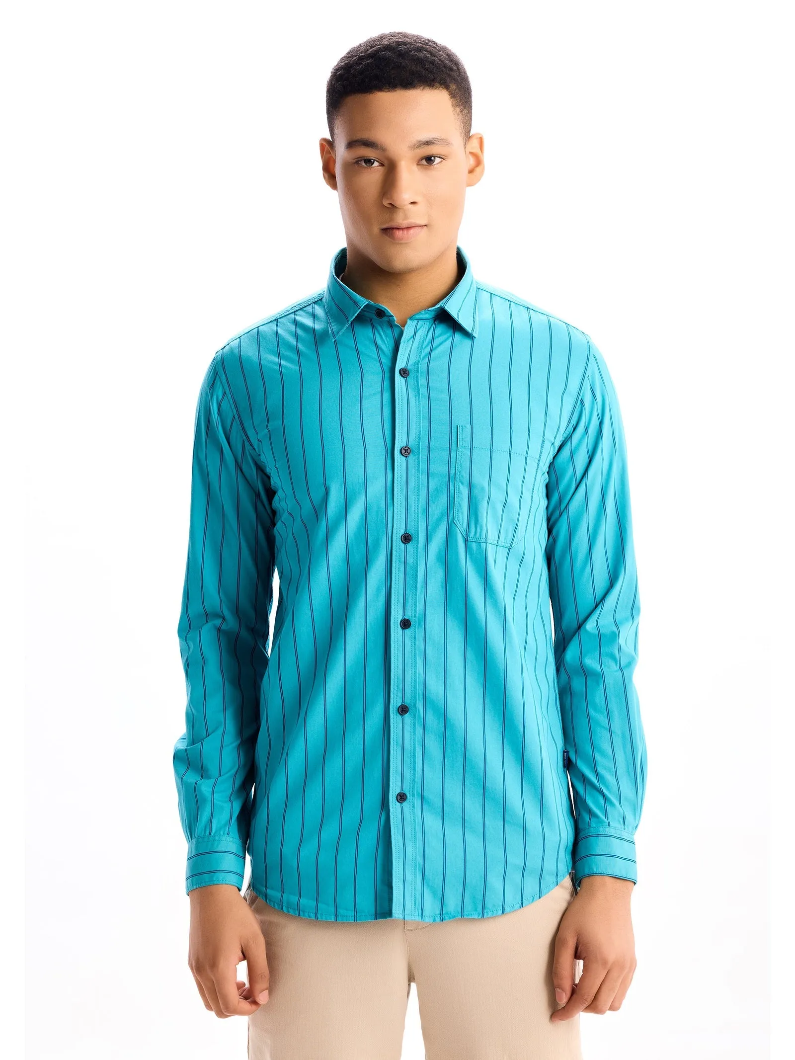 Aqua Blue Pure Cotton Casual Shirt