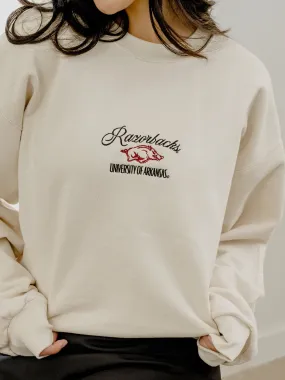 Arkansas Razorbacks Embroidered Script Cream Sweatshirt