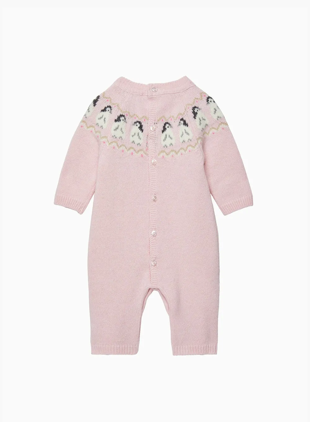 Baby Penguin Fair Isle All-in-One in Pale Pink