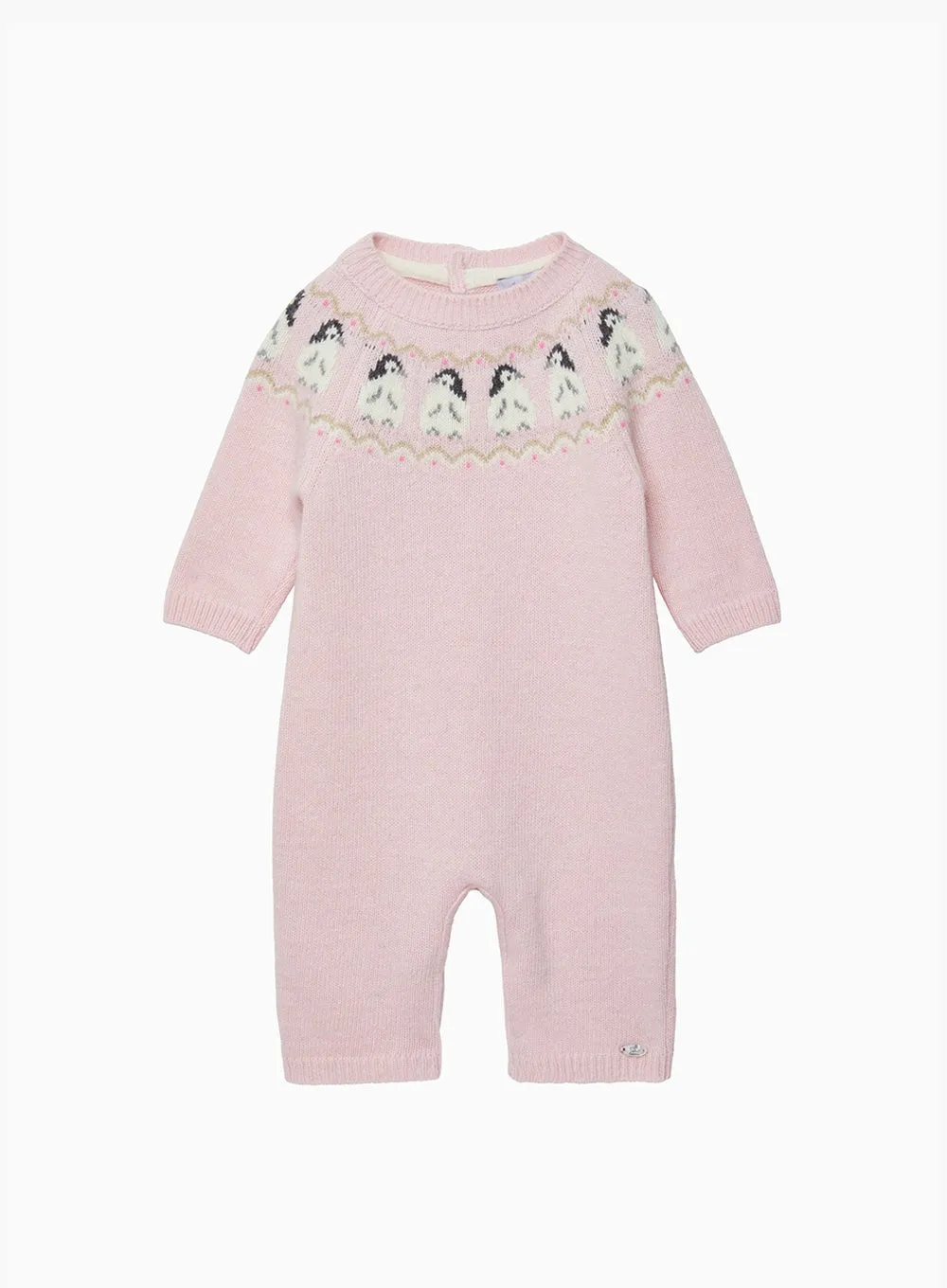 Baby Penguin Fair Isle All-in-One in Pale Pink