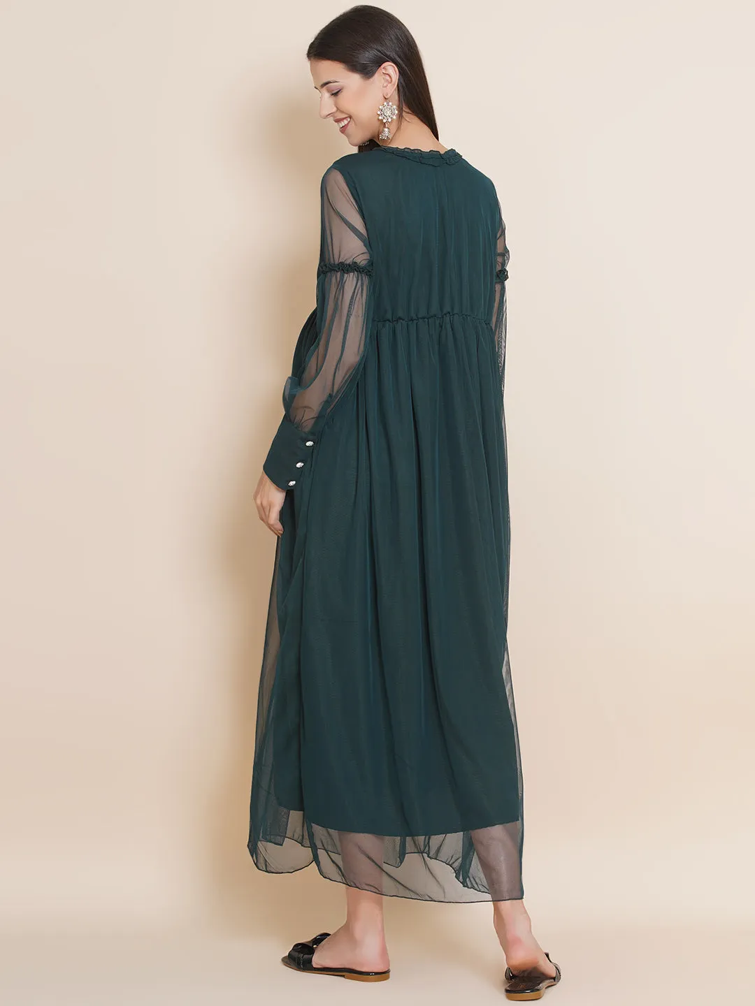 Baby Shower Solid Dark Green Color Maxi Dress