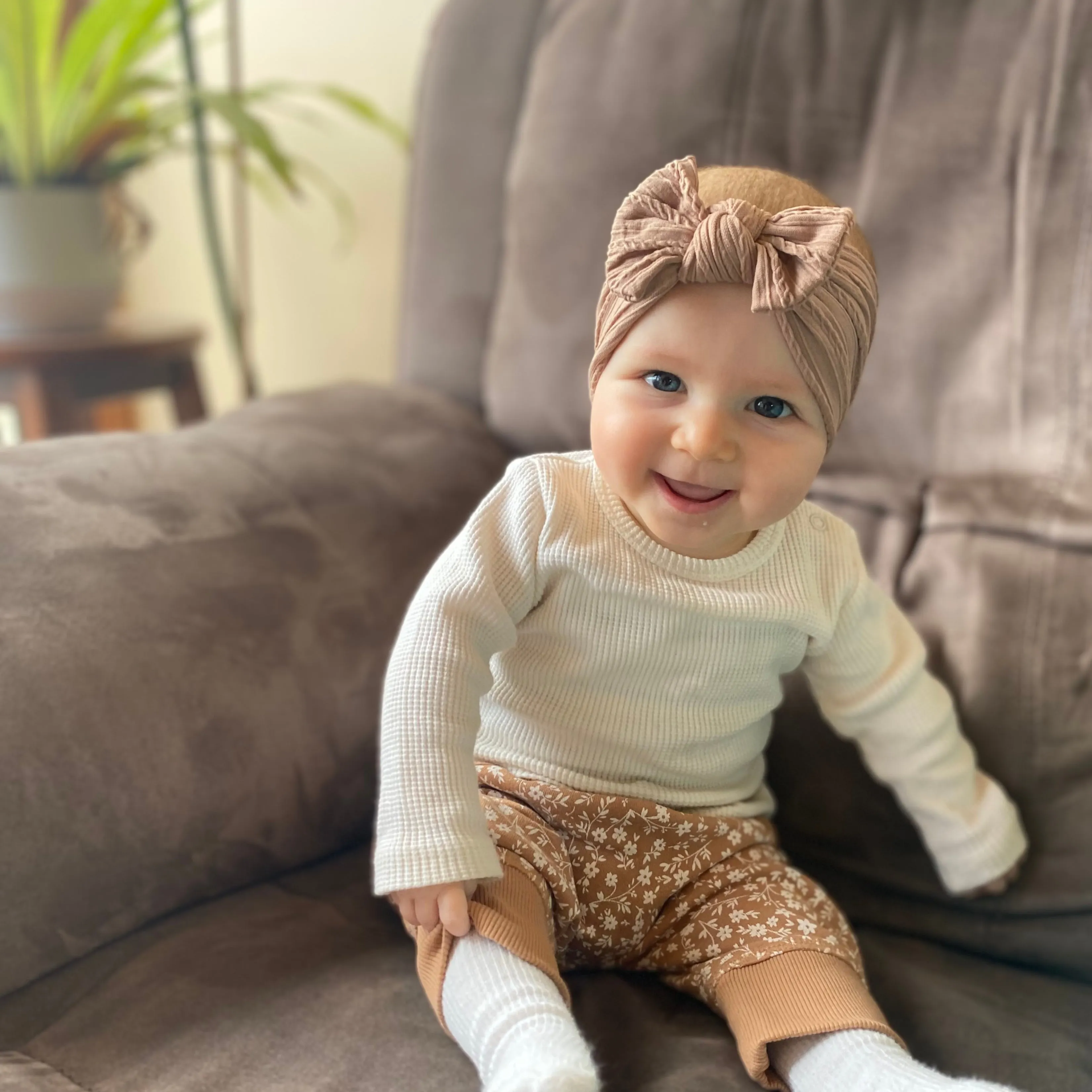 Baby Top Knot Single Bow Headband Azure Blue