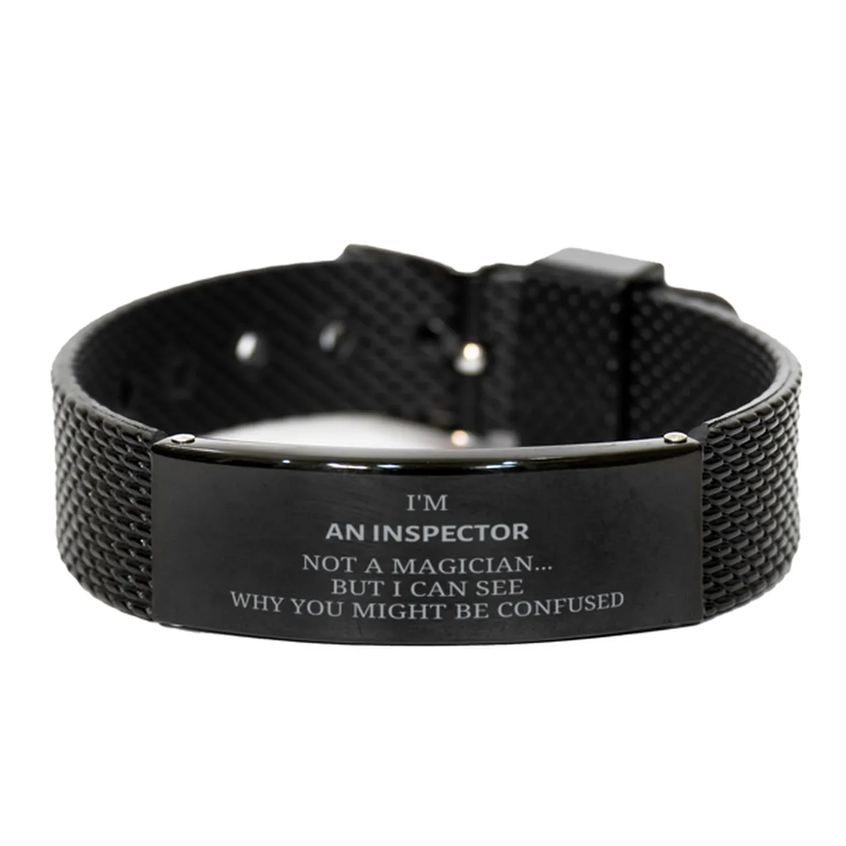 Badass Inspector Gifts, I'm Inspector not a magician, Sarcastic Black Shark Mesh Bracelet for Inspector Birthday Christmas for  Men, Women, Friends, Coworkers