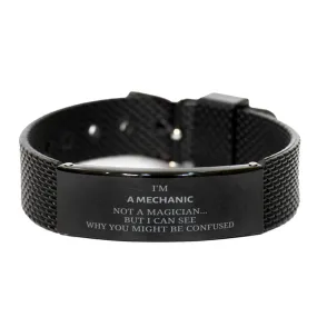 Badass Mechanic Gifts, I'm Mechanic not a magician, Sarcastic Black Shark Mesh Bracelet for Mechanic Birthday Christmas for  Men, Women, Friends, Coworkers