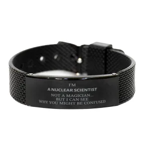 Badass Nuclear Scientist Gifts, I'm Nuclear Scientist not a magician, Sarcastic Black Shark Mesh Bracelet for Nuclear Scientist Birthday Christmas for  Men, Women, Friends, Coworkers