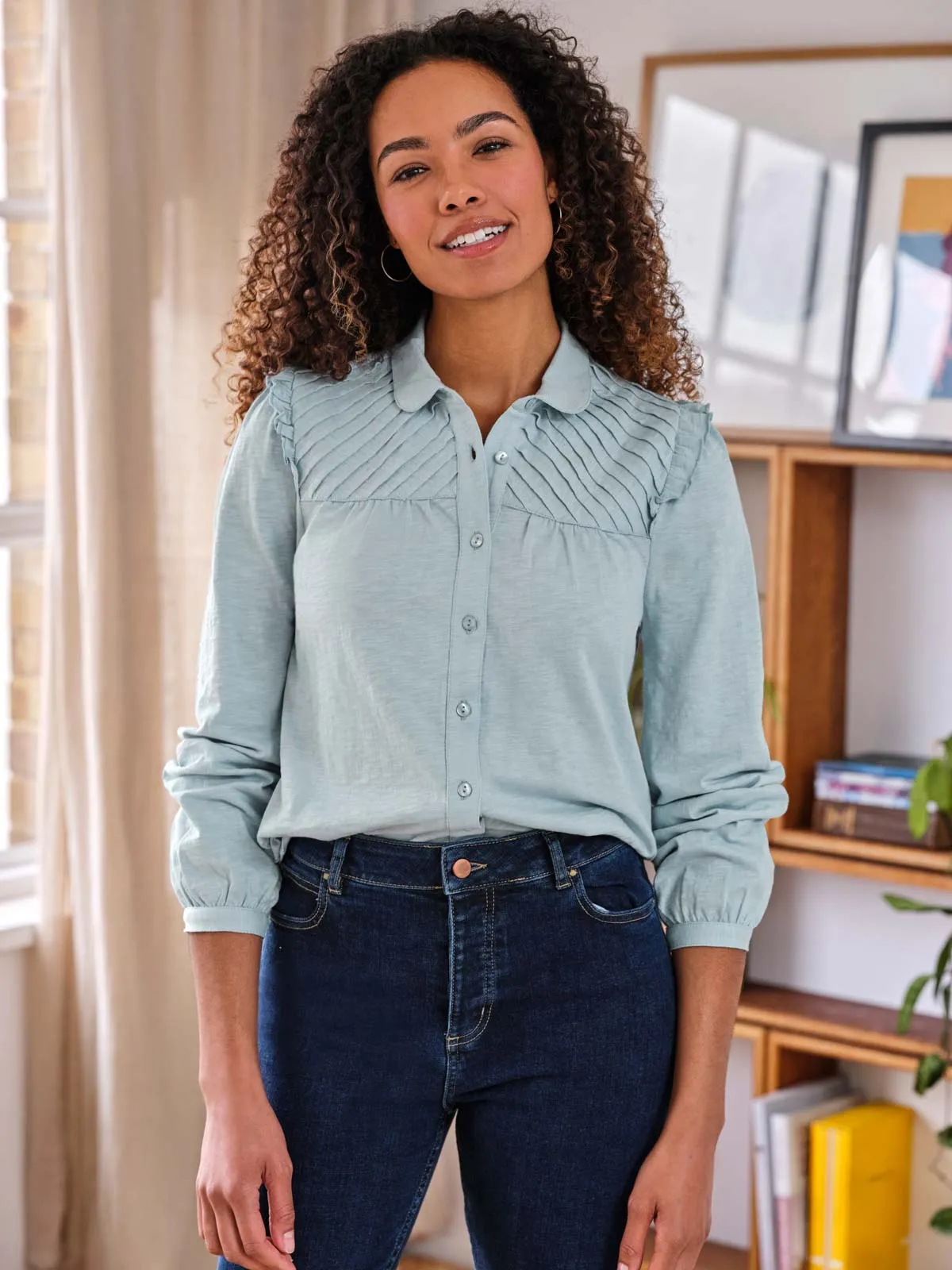 Beca Fairtrade Organic Cotton Pin Tuck Shirt - Chambray Blue