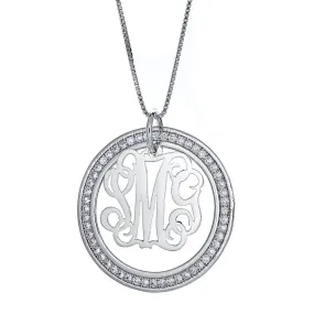 Better Jewelry CZ Halo Script  .925 Sterling Silver Three Letter Monogram Pendant with Chain (6 grams)