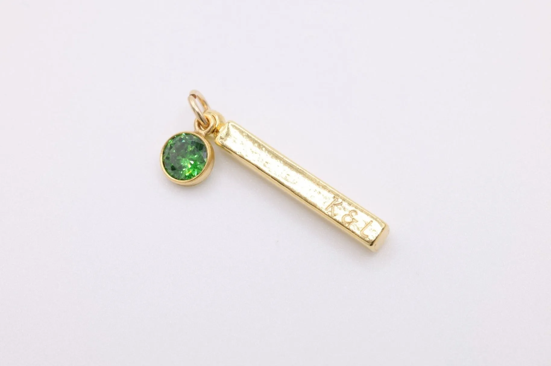 Birthstone Engraved Short Bar Charm, Gold Plated 925 Sterling Silver, Charm for Jewelry Making