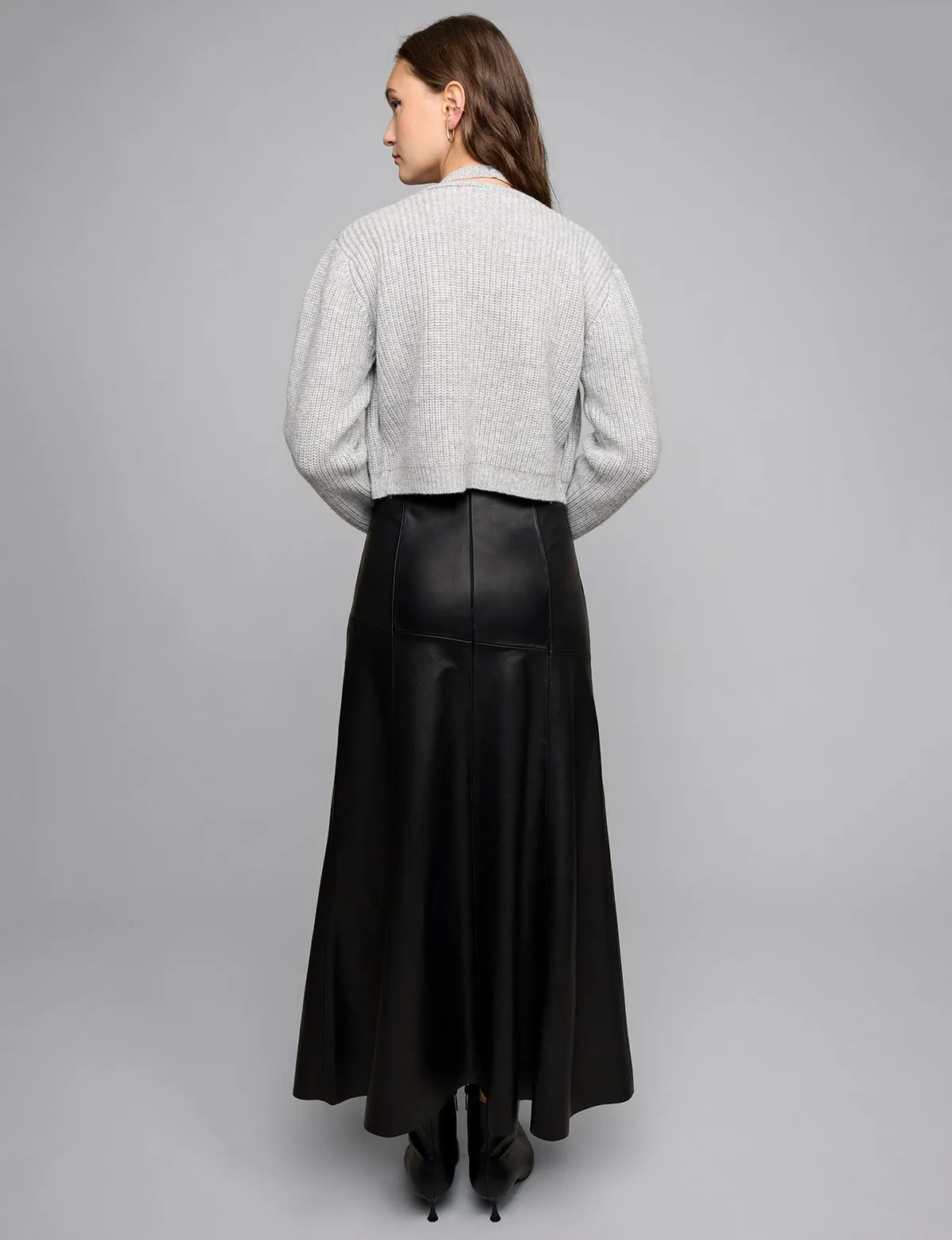 Black Leather Paneled Maxi Skirt