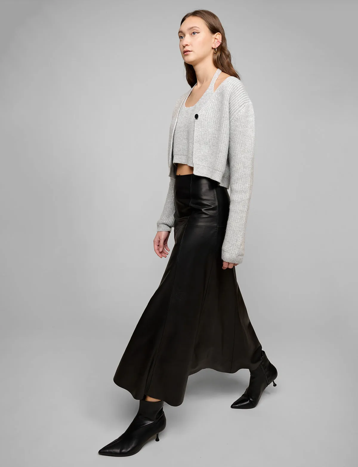 Black Leather Paneled Maxi Skirt