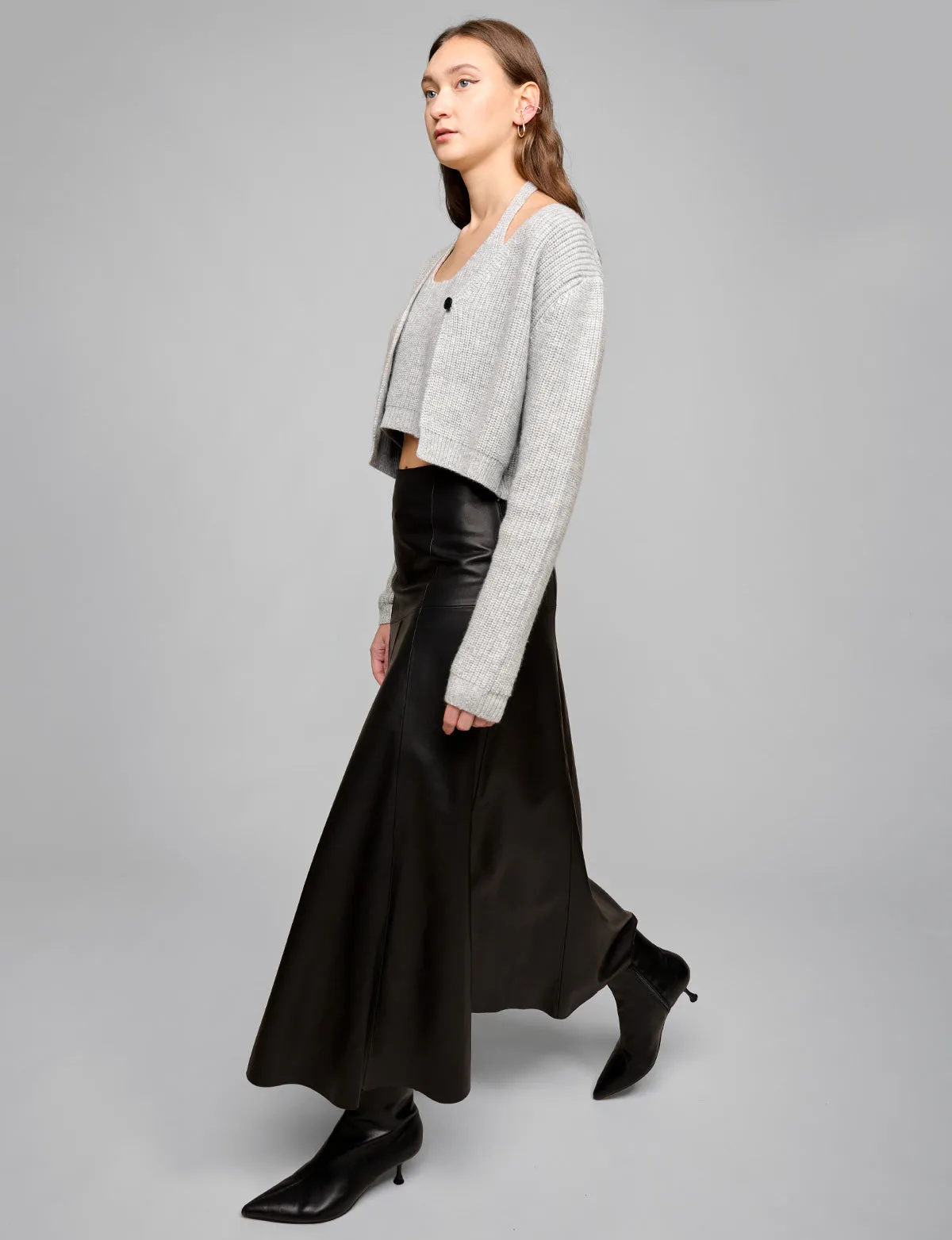 Black Leather Paneled Maxi Skirt