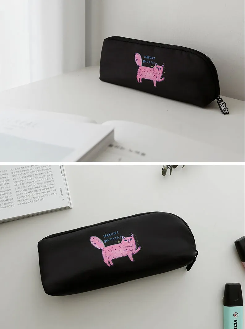 Black Pink Cats Graphic Pencil Cases Stationery Zipper School 19cm Office Cosmetics Pouches Artists Designer Prints Gifts Bags Purses Students Girls Erasers