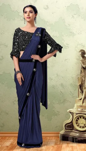 Blooming Blue Color Ready To Wear One Minute Imported Lycra Designer Saree