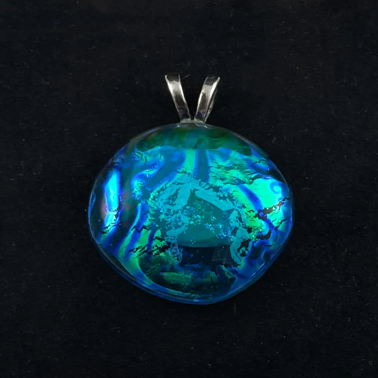 Blue Foil Dichroic & Sterling Silver Glass Pendant