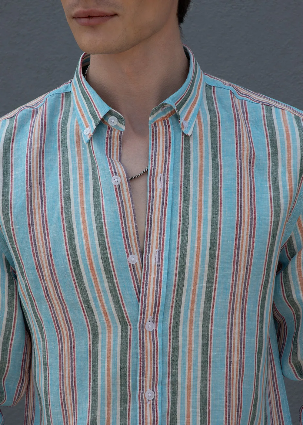 Blue Stripe Pure Irish Linen Shirt