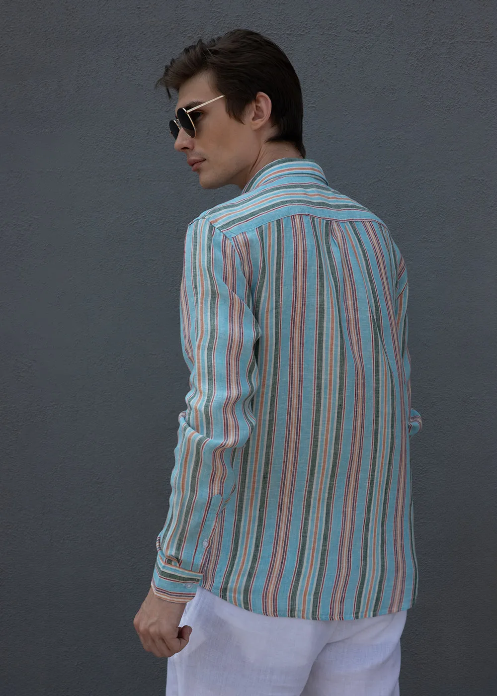 Blue Stripe Pure Irish Linen Shirt