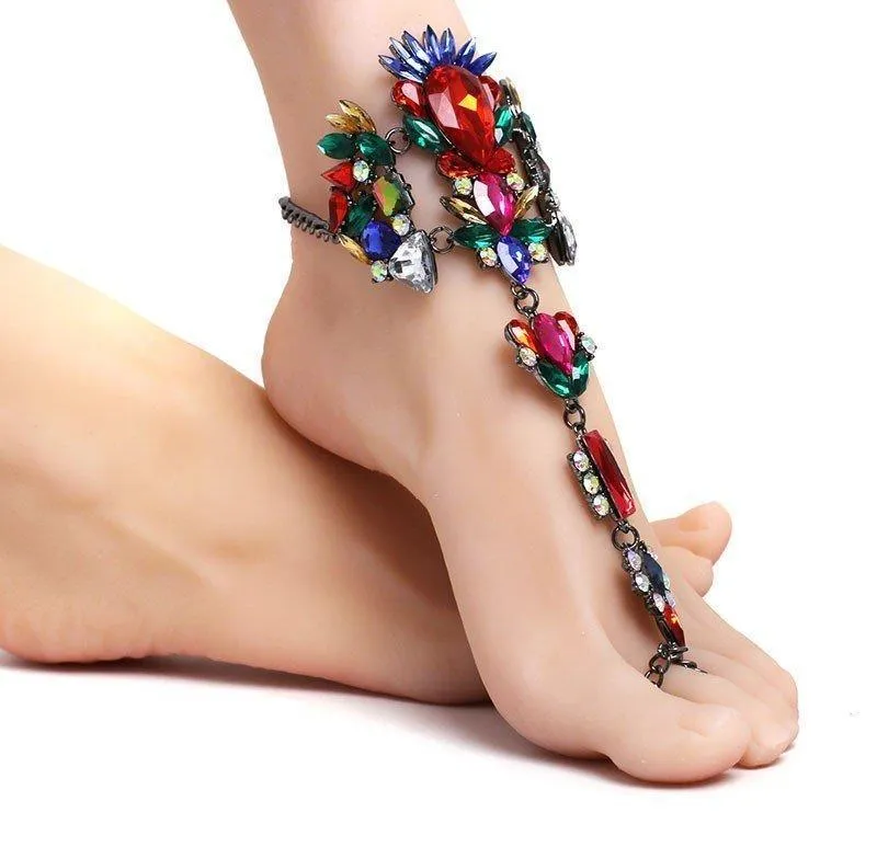 Bohemian Barefoot Sandals Pair - Red and Multi - One Size