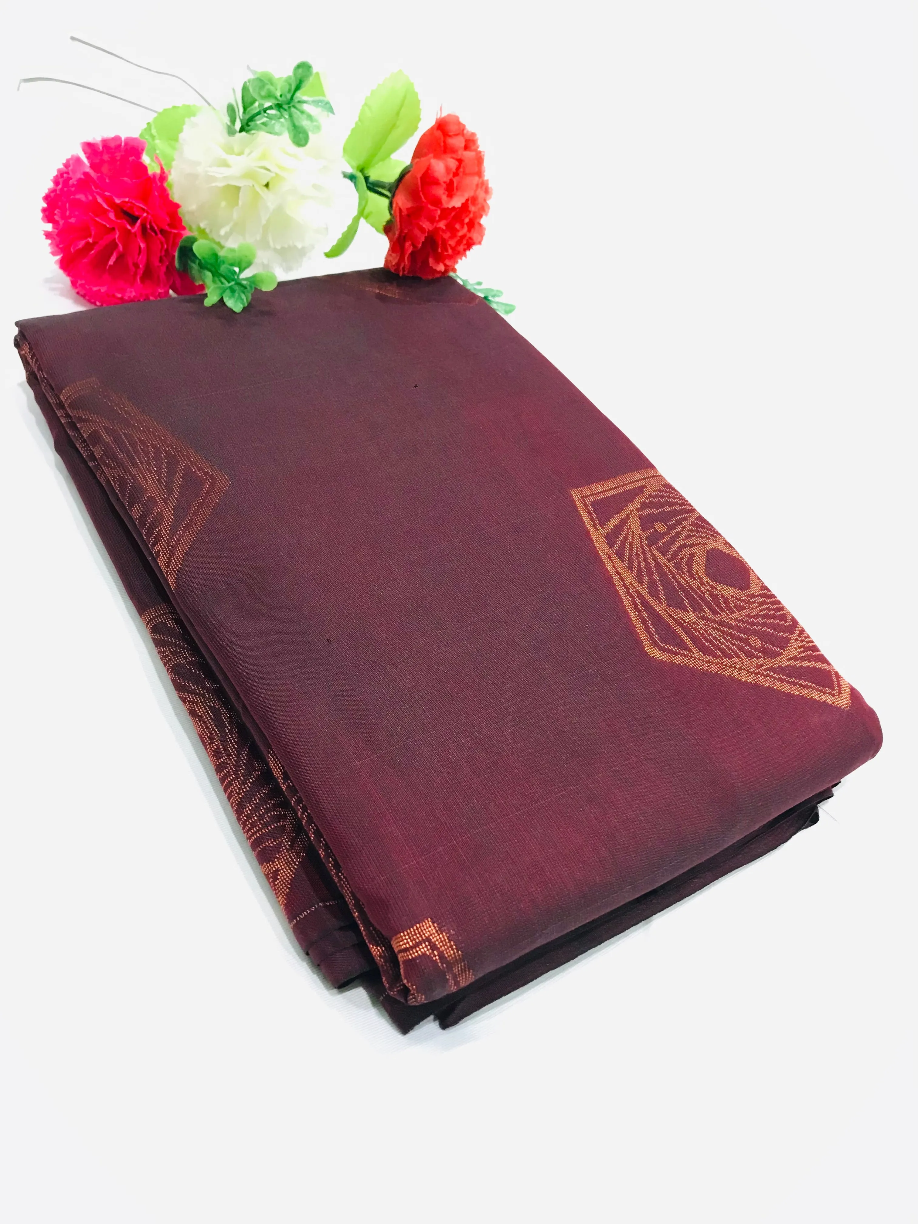 Borderless Brown Pure Kanchi Silk Saree With Copper Zari - SILKMARK CERTIFIED