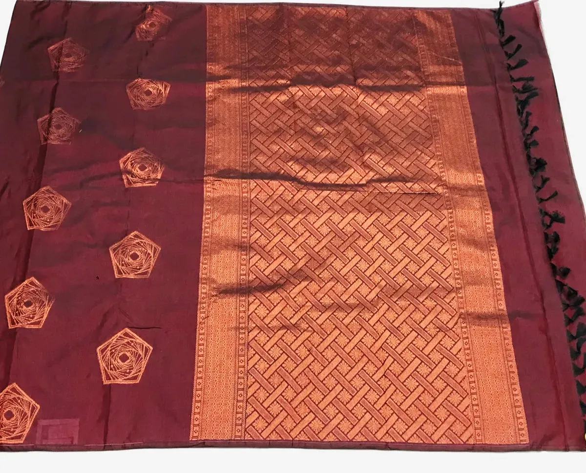 Borderless Brown Pure Kanchi Silk Saree With Copper Zari - SILKMARK CERTIFIED