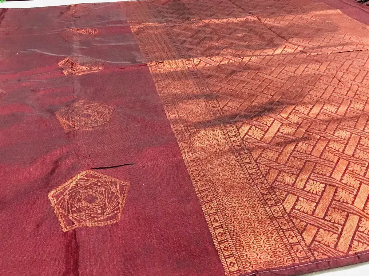 Borderless Brown Pure Kanchi Silk Saree With Copper Zari - SILKMARK CERTIFIED