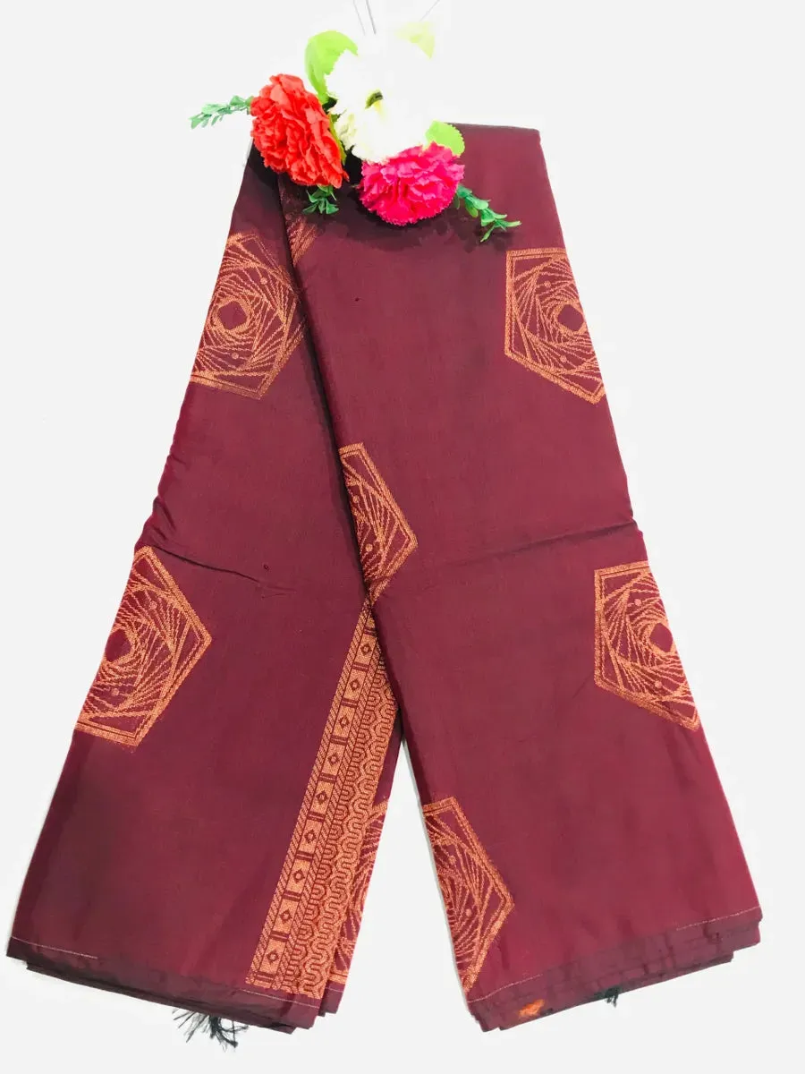 Borderless Brown Pure Kanchi Silk Saree With Copper Zari - SILKMARK CERTIFIED