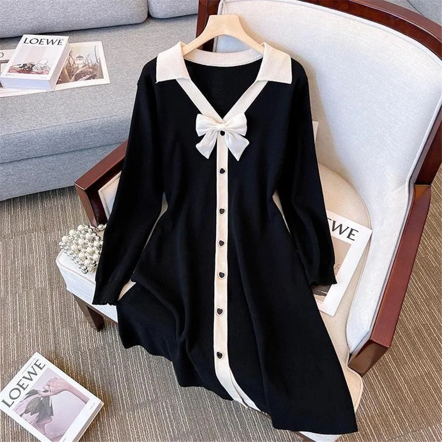 Bow Tie Vintage A-line Knitted Dress