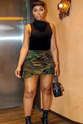 Camouflage Print Mini Skirts With Pockets