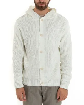 Cardigan Uomo Giacca Con Bottoni Maglia Inglese Maglioncino Con Cappuccio Bianco Casual GIOSAL-M2739A