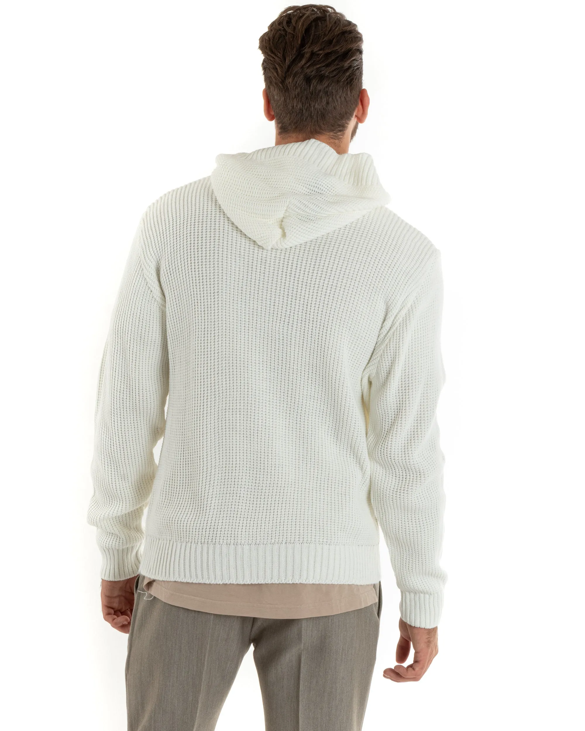 Cardigan Uomo Giacca Con Bottoni Maglia Inglese Maglioncino Con Cappuccio Bianco Casual GIOSAL-M2739A