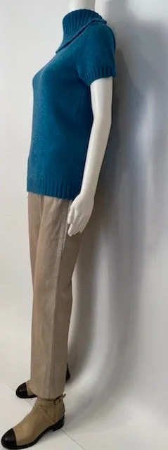 Chanel 07A 2007 Fall Short Sleeve Turquoise Pullover Turtleneck Sweater Top Blouse FR 40 US 6/8