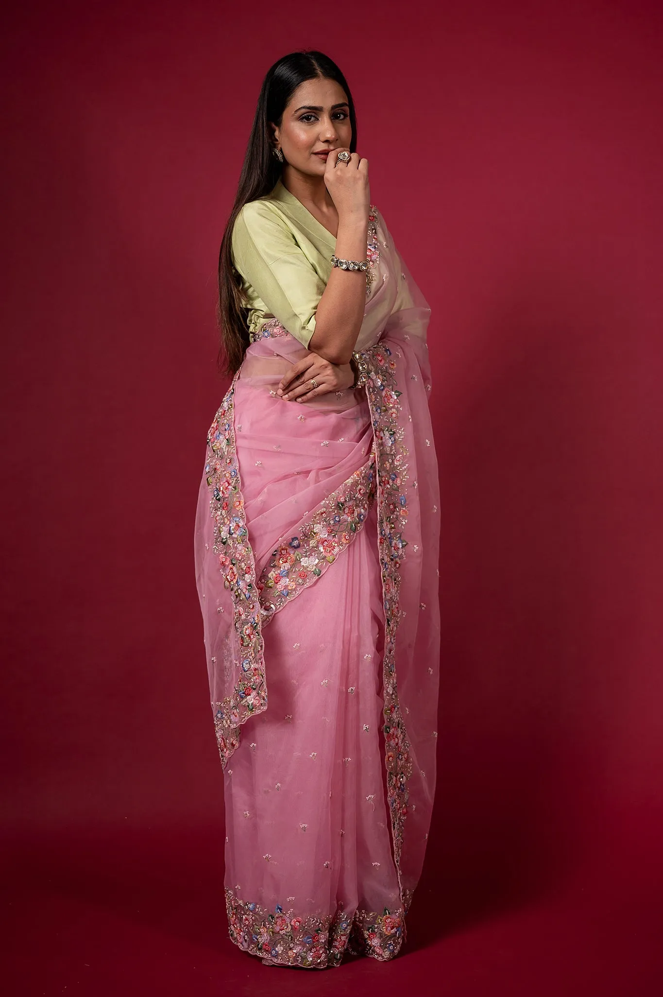 Cocktail Pearl Pink Saree