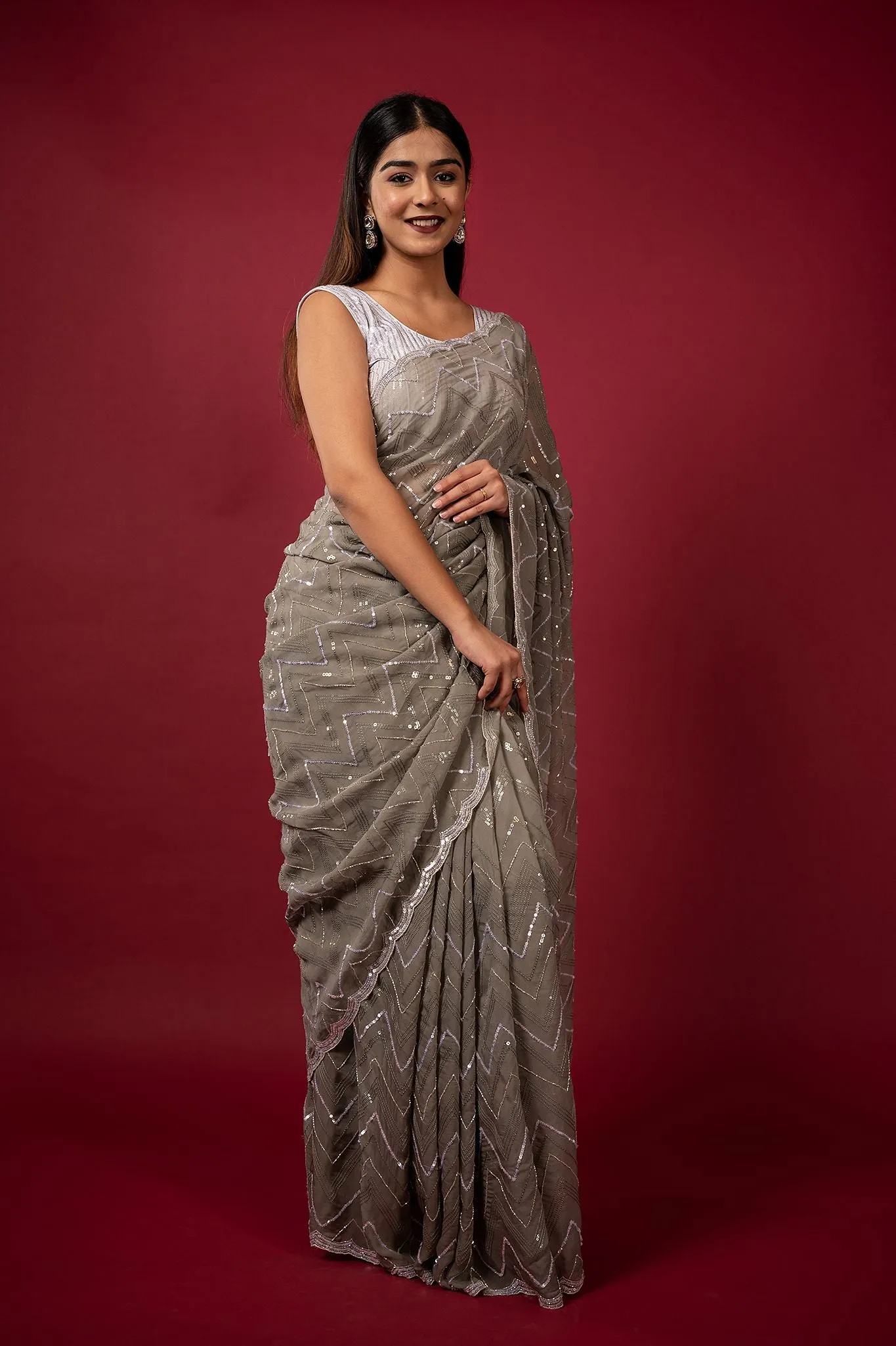 Cocktail Silver Saree