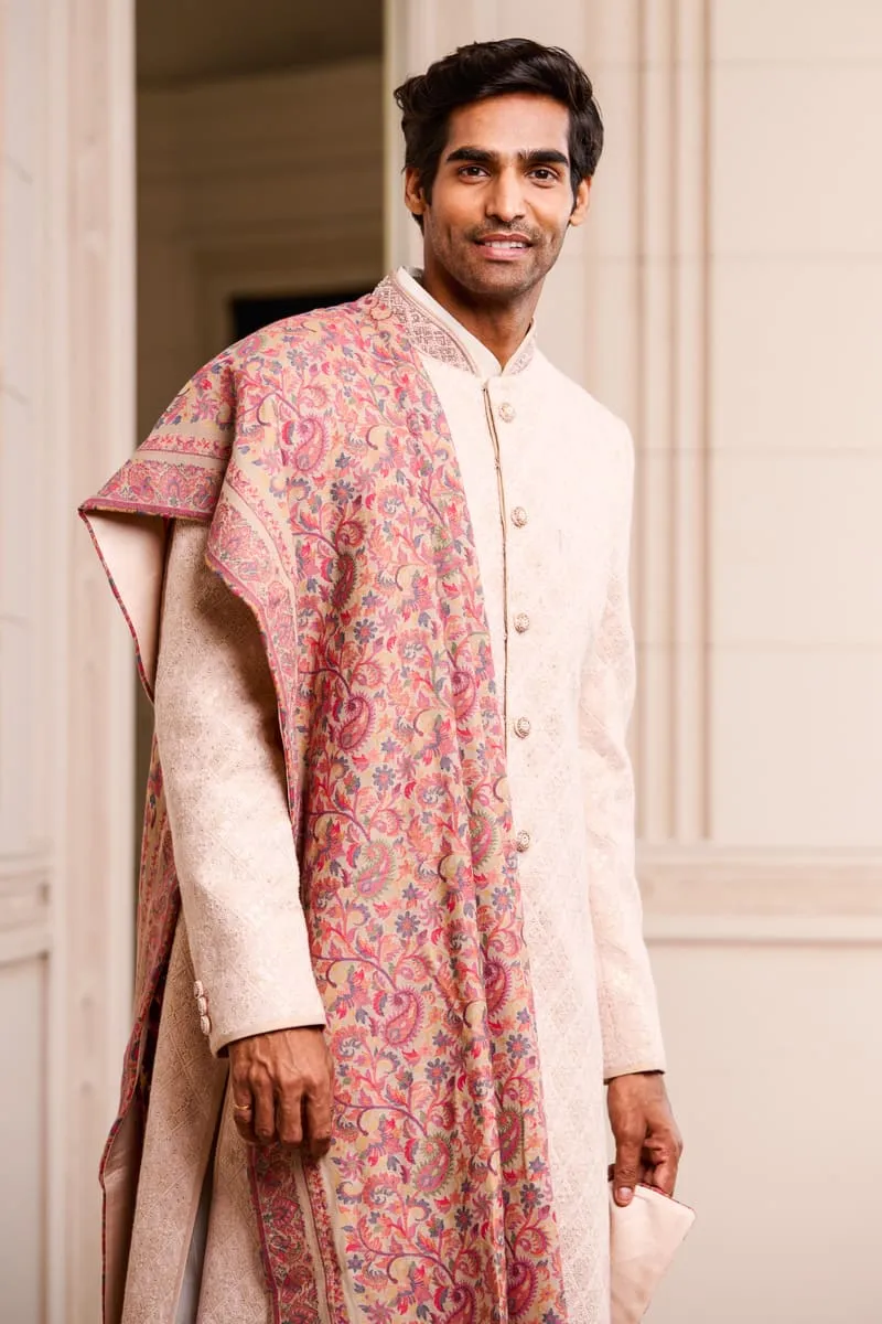 Cream All Over Embroidered Sherwani