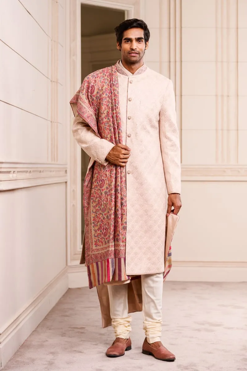 Cream All Over Embroidered Sherwani