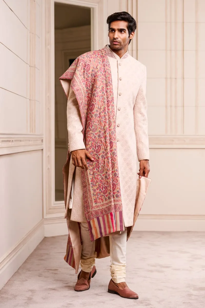 Cream All Over Embroidered Sherwani