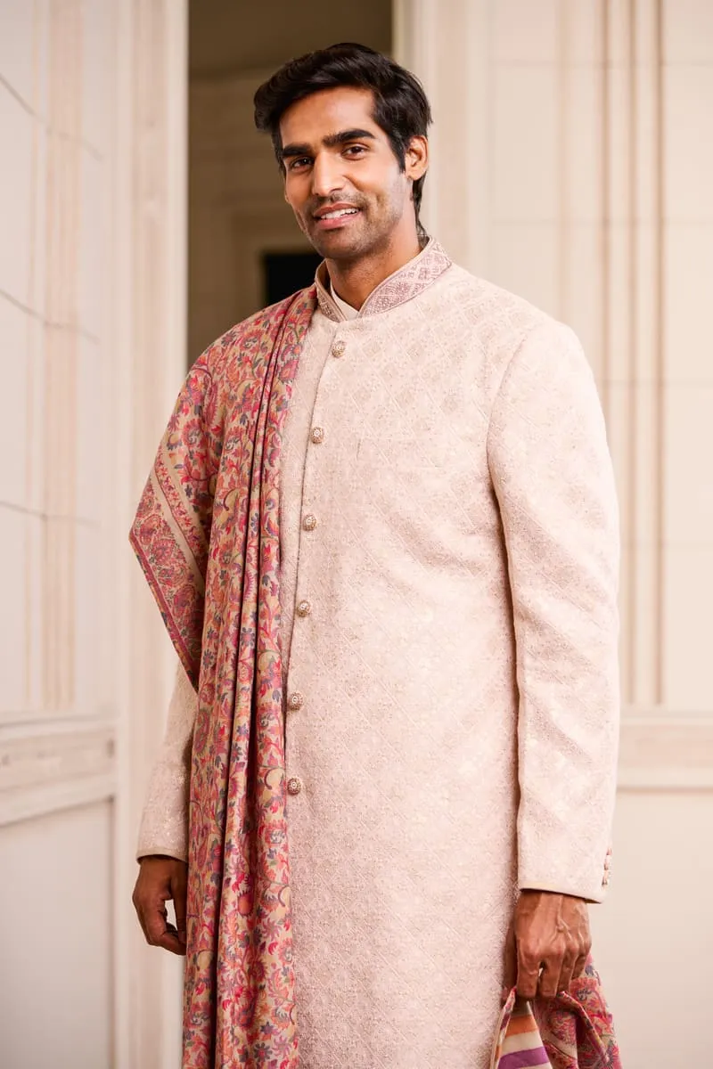 Cream All Over Embroidered Sherwani