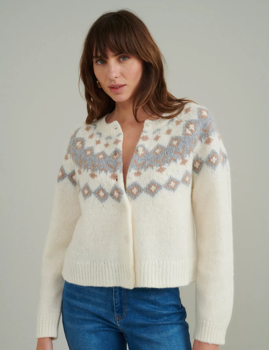 Cream Fair Isle Knitted Wool Cardigan