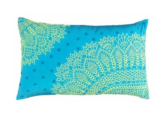 Crochet pattern embroidered pillow, turquoise and green, Polytafetta pillow cover, size 12X20 inch throw pillow